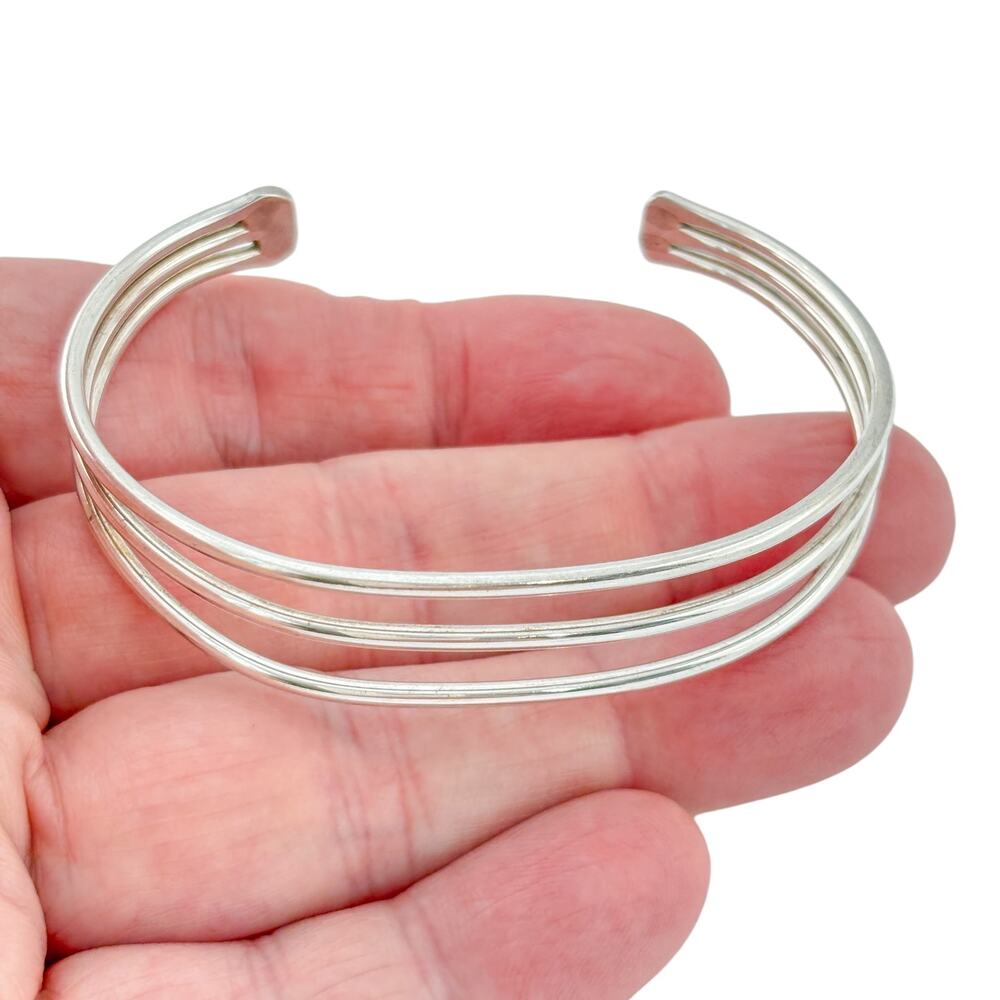 Vintage Sterling Silver 925 Triple Band Cuff Bracelet 7.25"